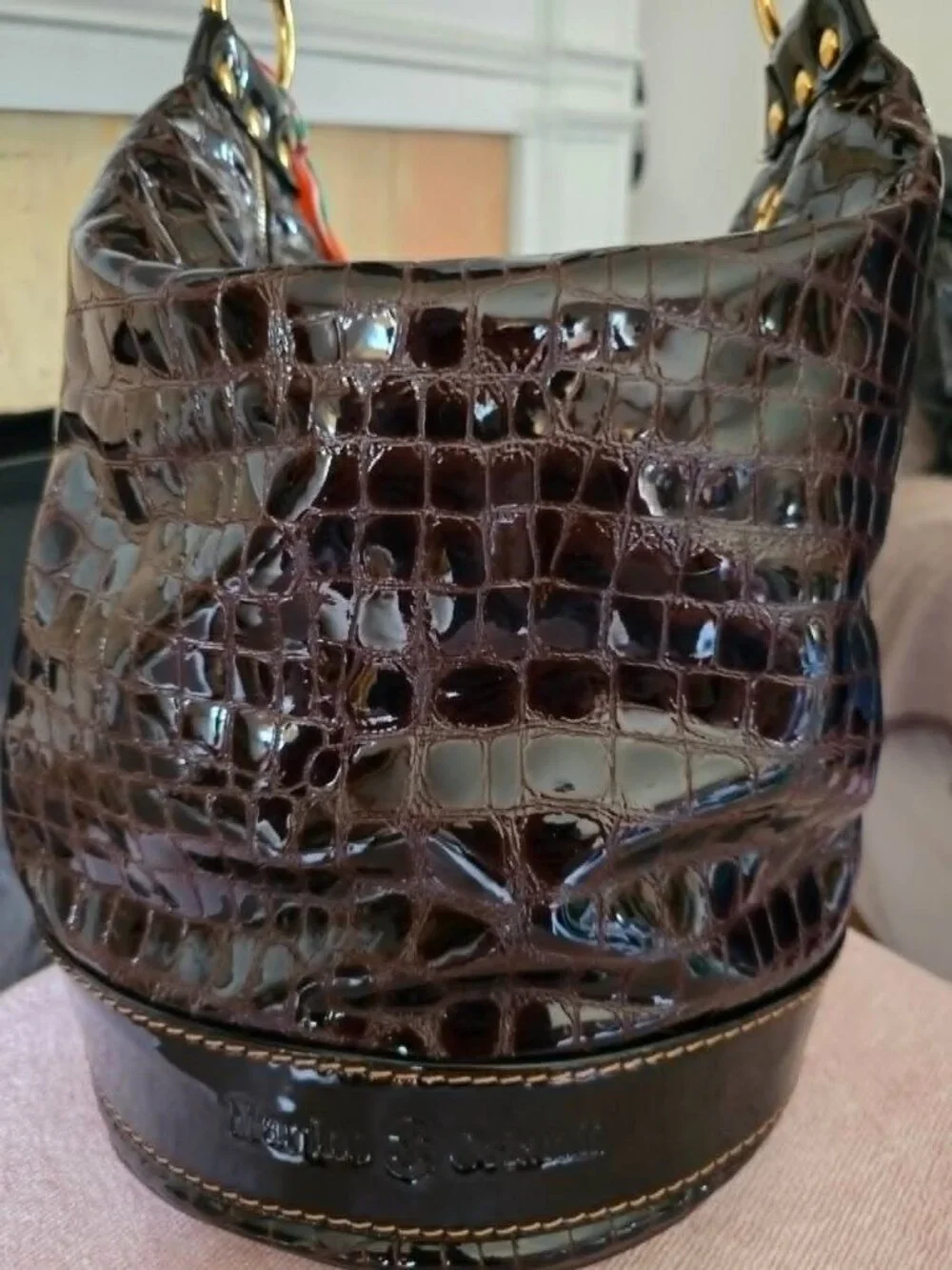 MARINO ORLANDI Made In Italy Leather Sling Backpack Patent Croc Leather